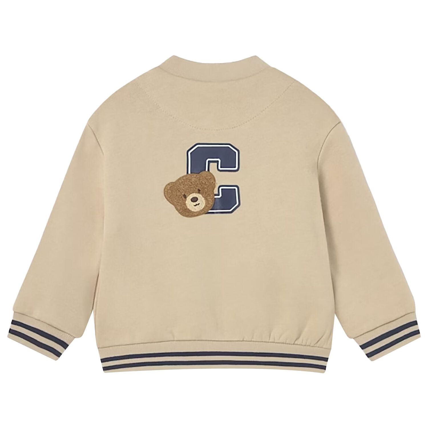 Younger Boys Beige Teddy Bear Zip Up Top, 2, hi-res
