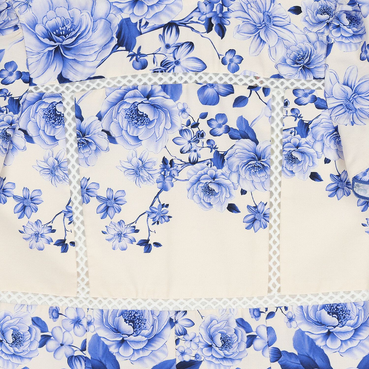 فستان للبنات مزين بالزهور باللون الازرق والعاجي , 1, hi-res