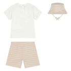 Younger Boys White & Beige Shorts Set, 2, hi-res