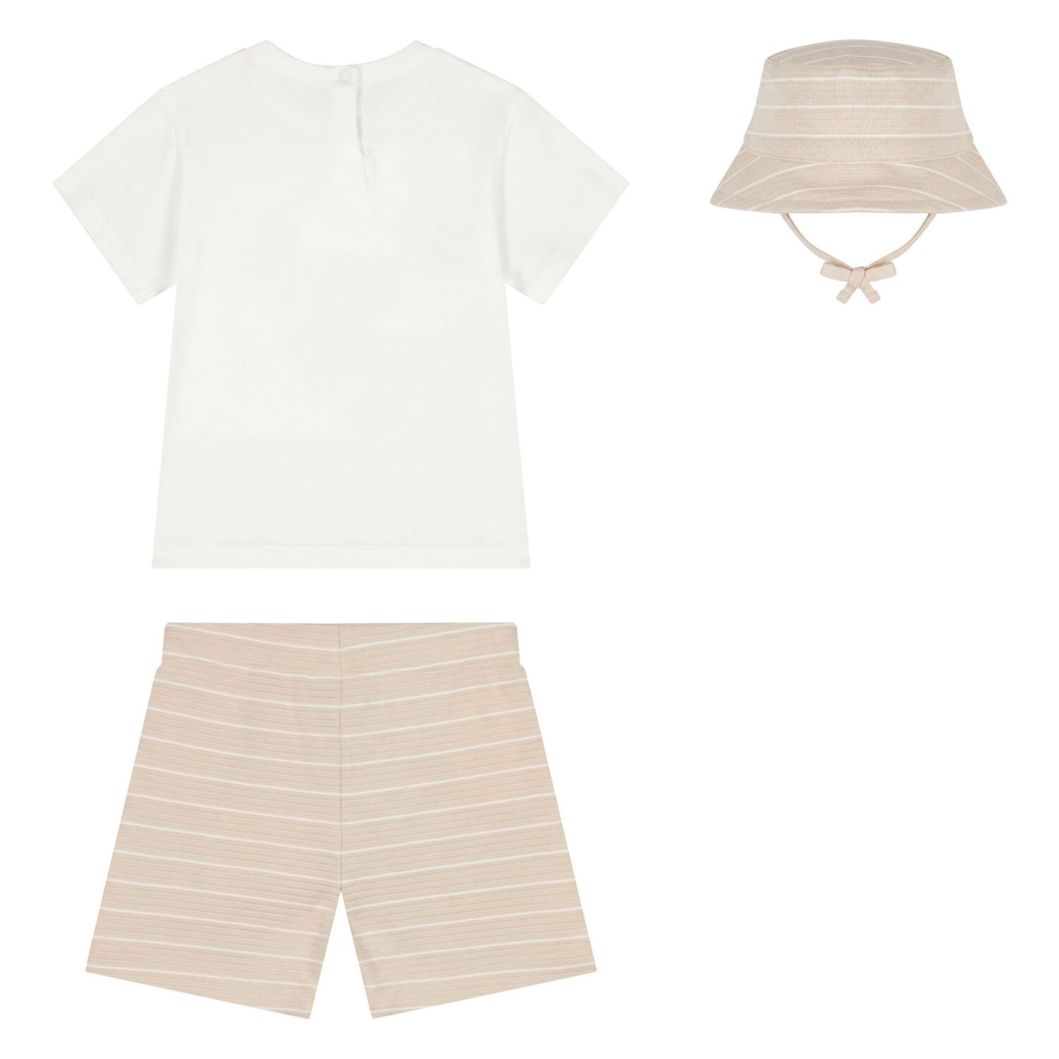 Younger Boys White & Beige Shorts Set, 2, hi-res