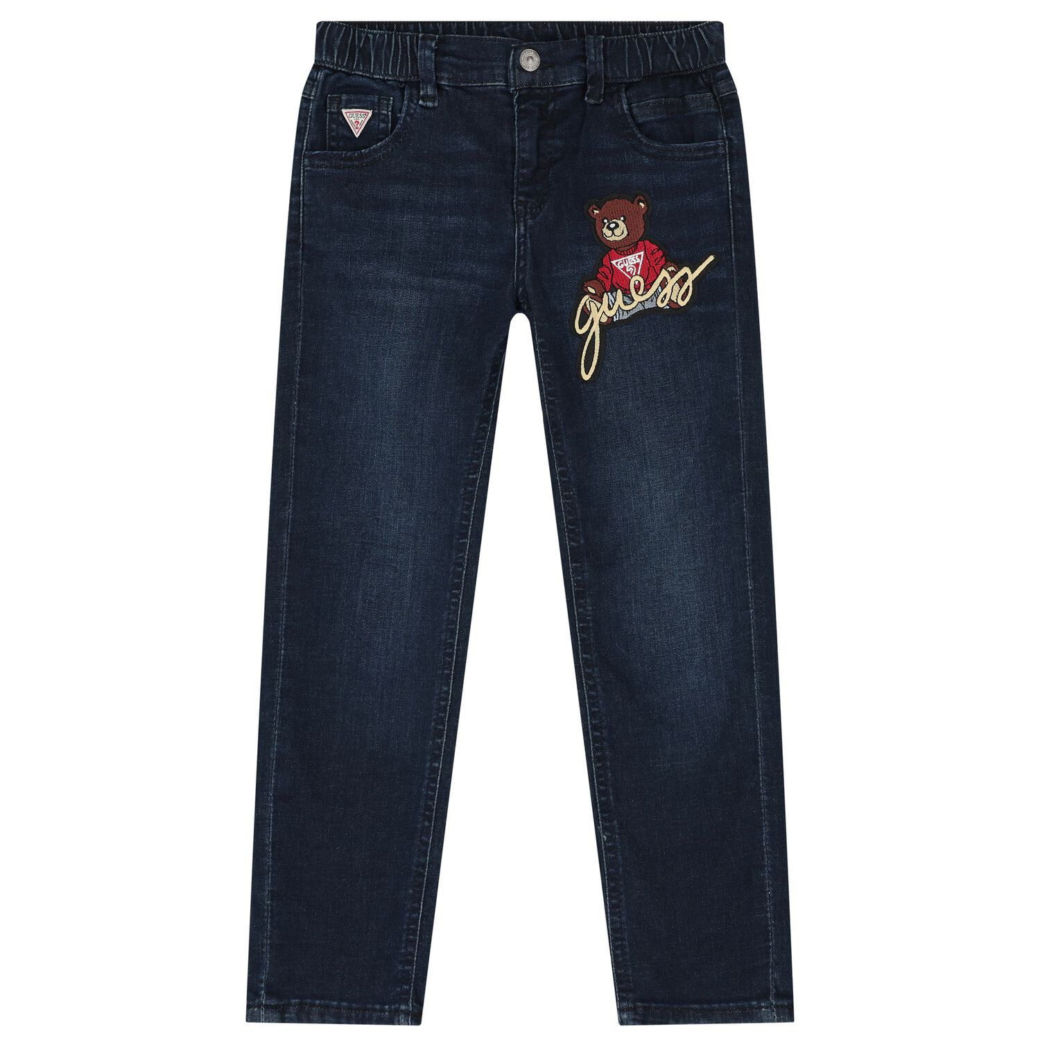 Boys Blue Teddy Bear Logo Denim Jeans, 1, hi-res image number null