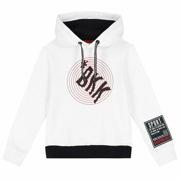 Boys White Logo Hooded Top