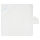 Baby Boys White & Blue Embroidered Blanket & Hat Set, 1, hi-res