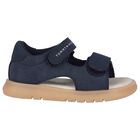 Younger Boys Navy Blue Leather Sandals, 1, hi-res