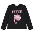 Girls Black Logo Long Sleeve Top, 1, hi-res