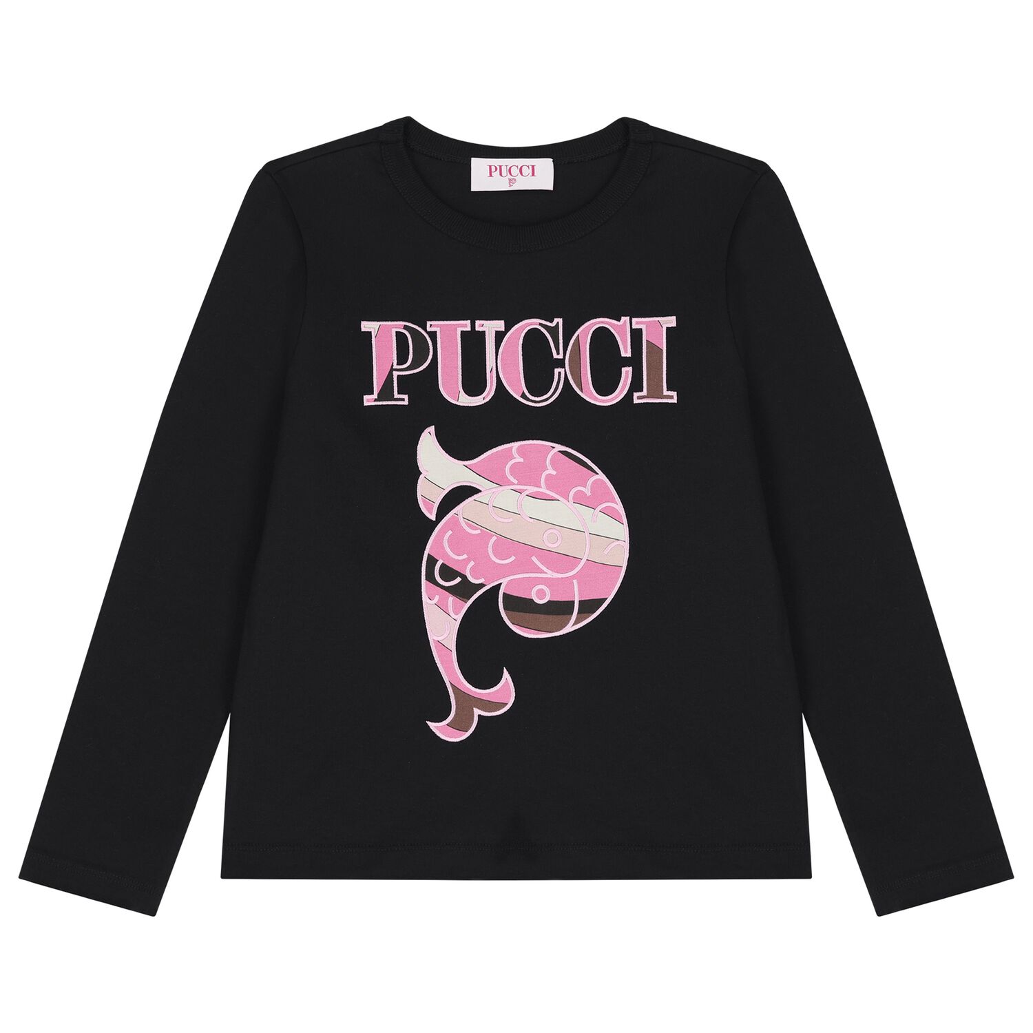 Girls Black Logo Long Sleeve Top, 1, hi-res