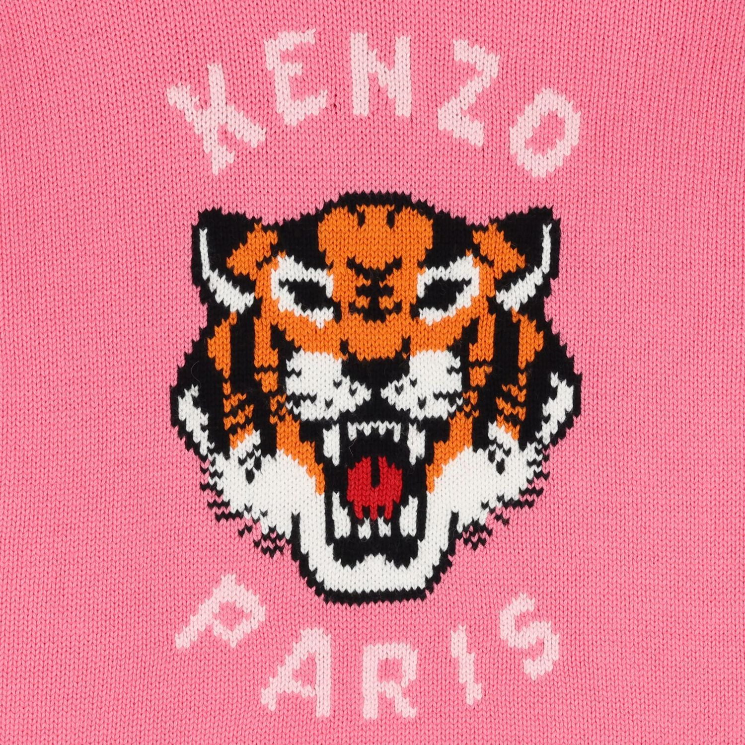 Girls Pink Tiger Logo Knitted Jumper, 1, hi-res