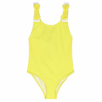 Girls Yellow & White Bow Swimsuit