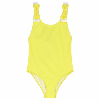 Girls Yellow & White Bow Swimsuit