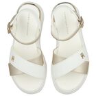 Girls White & Gold Logo Sandals, 1, hi-res