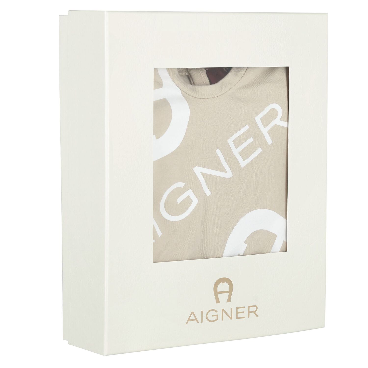 طقم هدايا ملابس أطفال وقبعة ومريلة بشعار باللونين البيج والأبيض, 1, hi-res