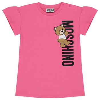 Younger Girls Pink Teddy Bear Logo Dress