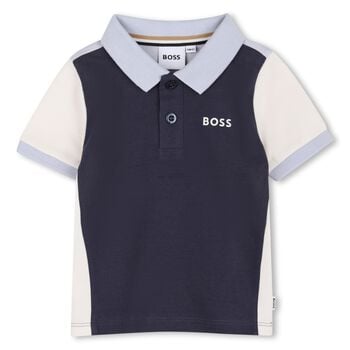 Younger Boys Navy Blue & Ivory Logo Polo Shirt