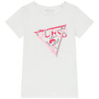 Girls White Embellished Logo T-Shirt, 1, hi-res