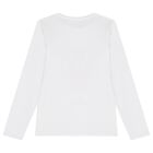 Girls White Glittery Logo Long Sleeve Top, 1, hi-res