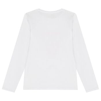 Girls White Glittery Logo Long Sleeve Top