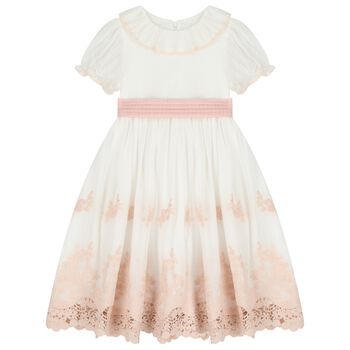 Girls White & Pink Floral Dress 