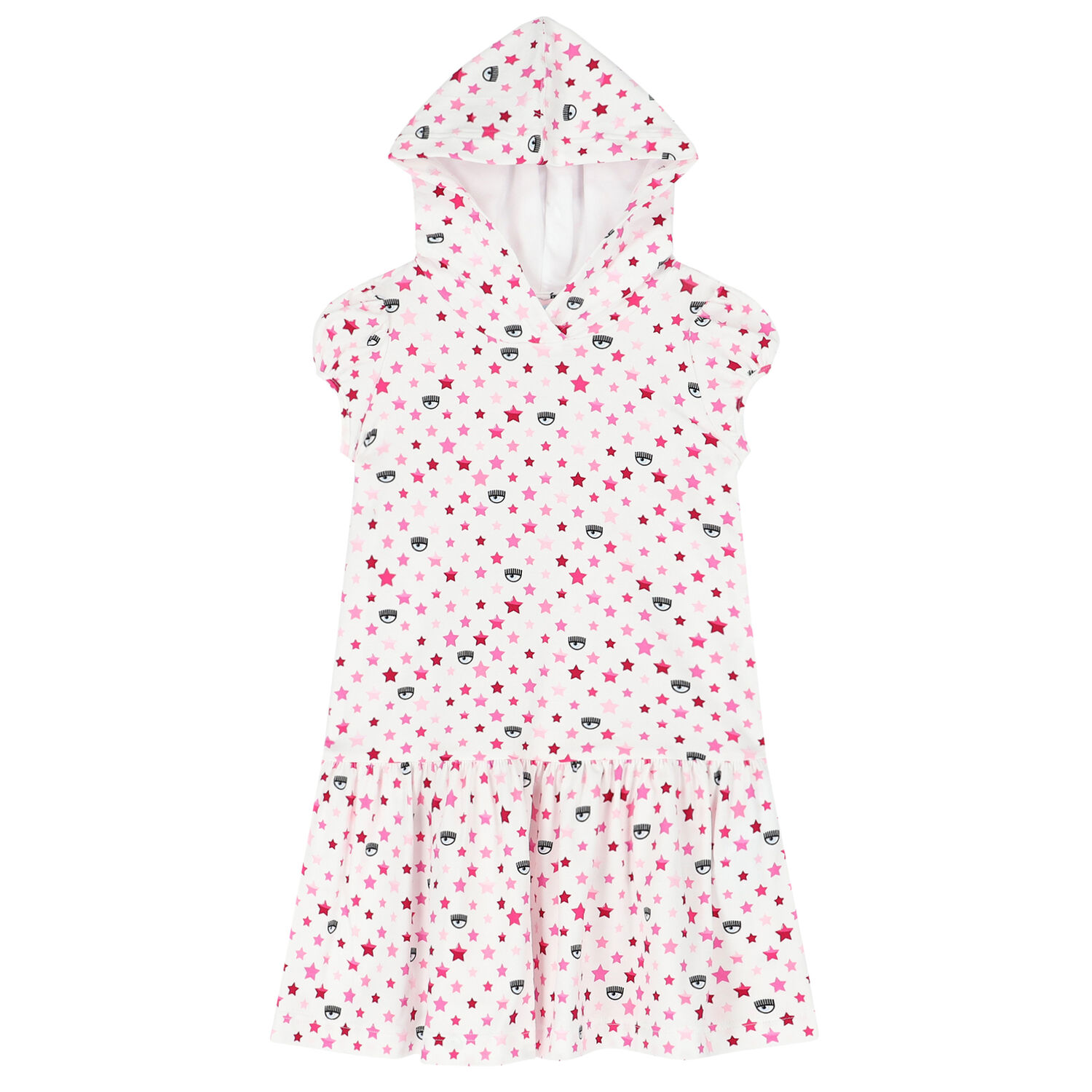 Girls White & Pink Logo Hooded Dress, 1, hi-res image number null