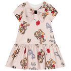 Girls Beige Teddy Bear Bow Dress, 1, hi-res