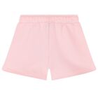 Girls Pink Teddy Bear Logo Shorts, 1, hi-res