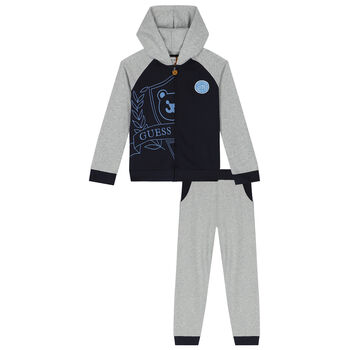 Boys Navy Blue & Grey Logo Tracksuit