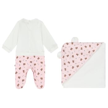 Baby Girls White & Pink Logo Babygrow Set