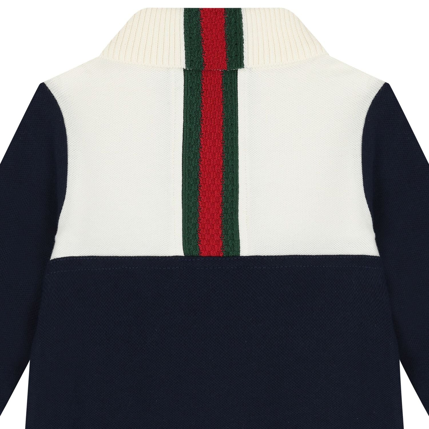 Baby Boys Ivory & Navy Blue Web Striped Romper, 1, hi-res