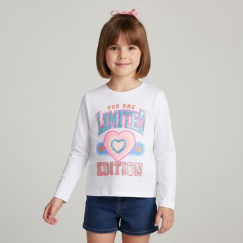 Girls White Embellished Long Sleeve Top