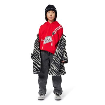 Girls Red Logo Bag Hooded Top
