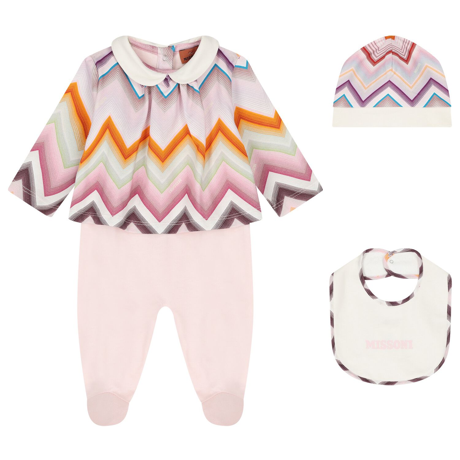 Baby Girls Ivory & Pink Logo Zig Zag Babygrow Gift Set, 1, hi-res