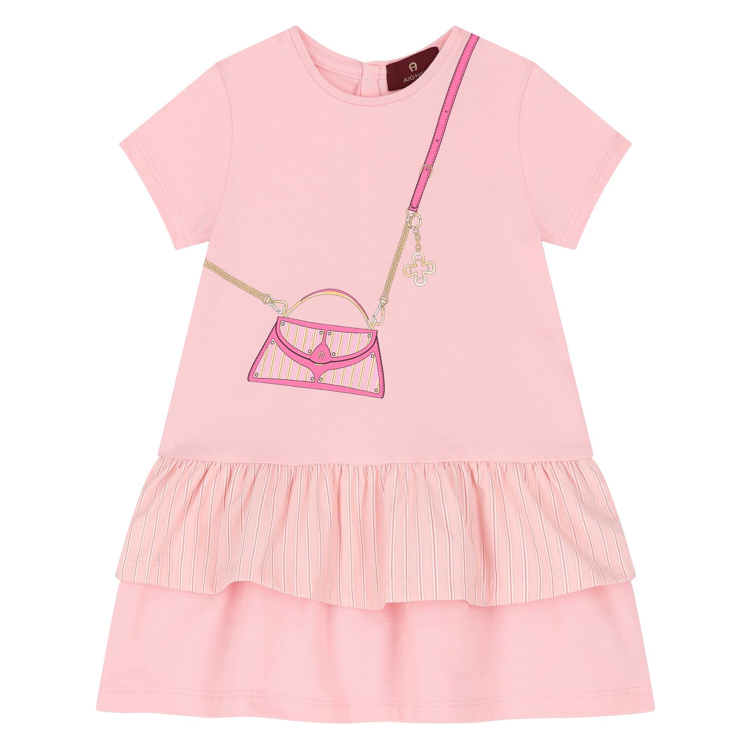 Younger Girls Pink Bag Logo Dress, 2, hi-res