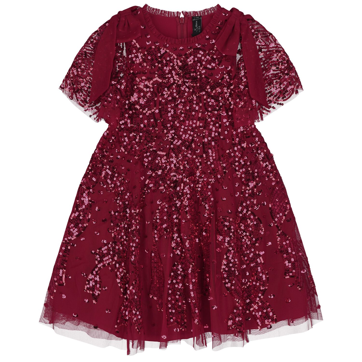 Girls Red Sequinned Tulle Dress, 1, hi-res image number null