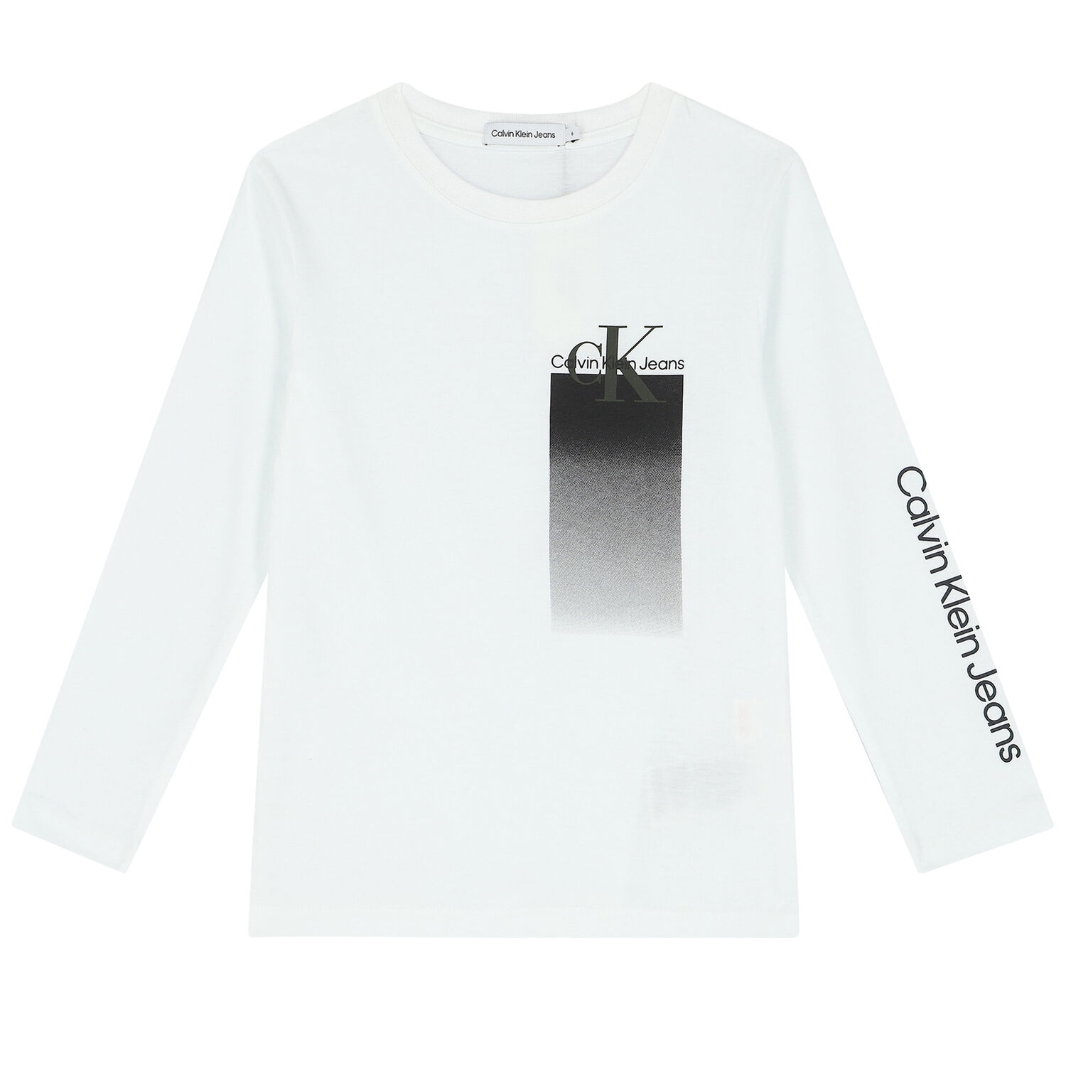 Boys White Logo Long Sleeve Top, 1, hi-res