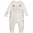 Baby Girls Ivory Dungaree Babygrow, 1, hi-res
