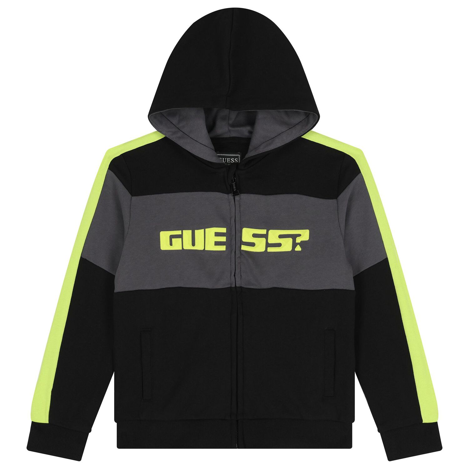 Boys Black Logo Zip Up Top, 1, hi-res