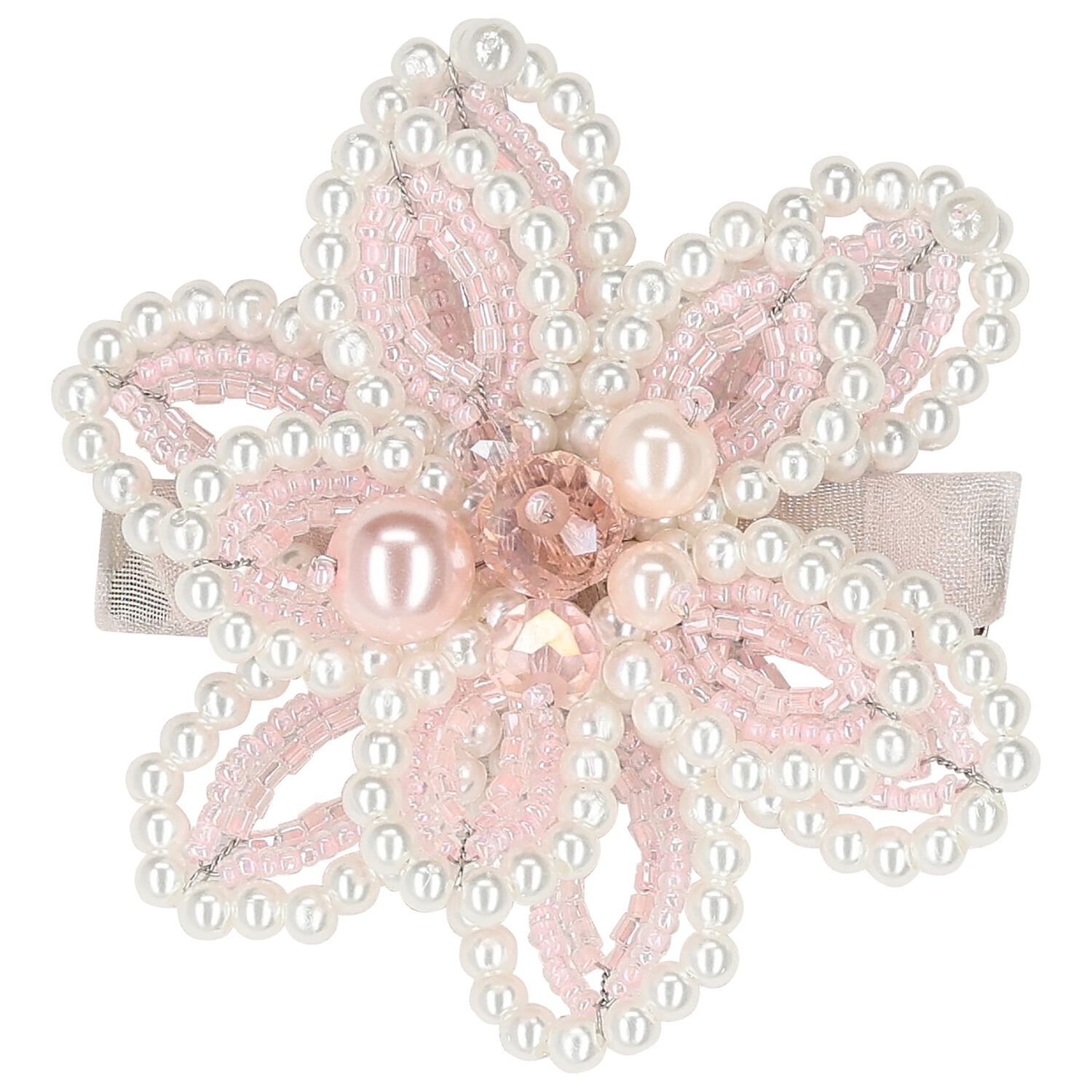 Girls Pink Flora Crystal & Pearl Flower Hair Clip, 1, hi-res image number null