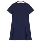 Girls Navy Blue Web Striped Dress, 1, hi-res