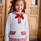 Girls Ivory & Red Tweed Dress , 1, hi-res