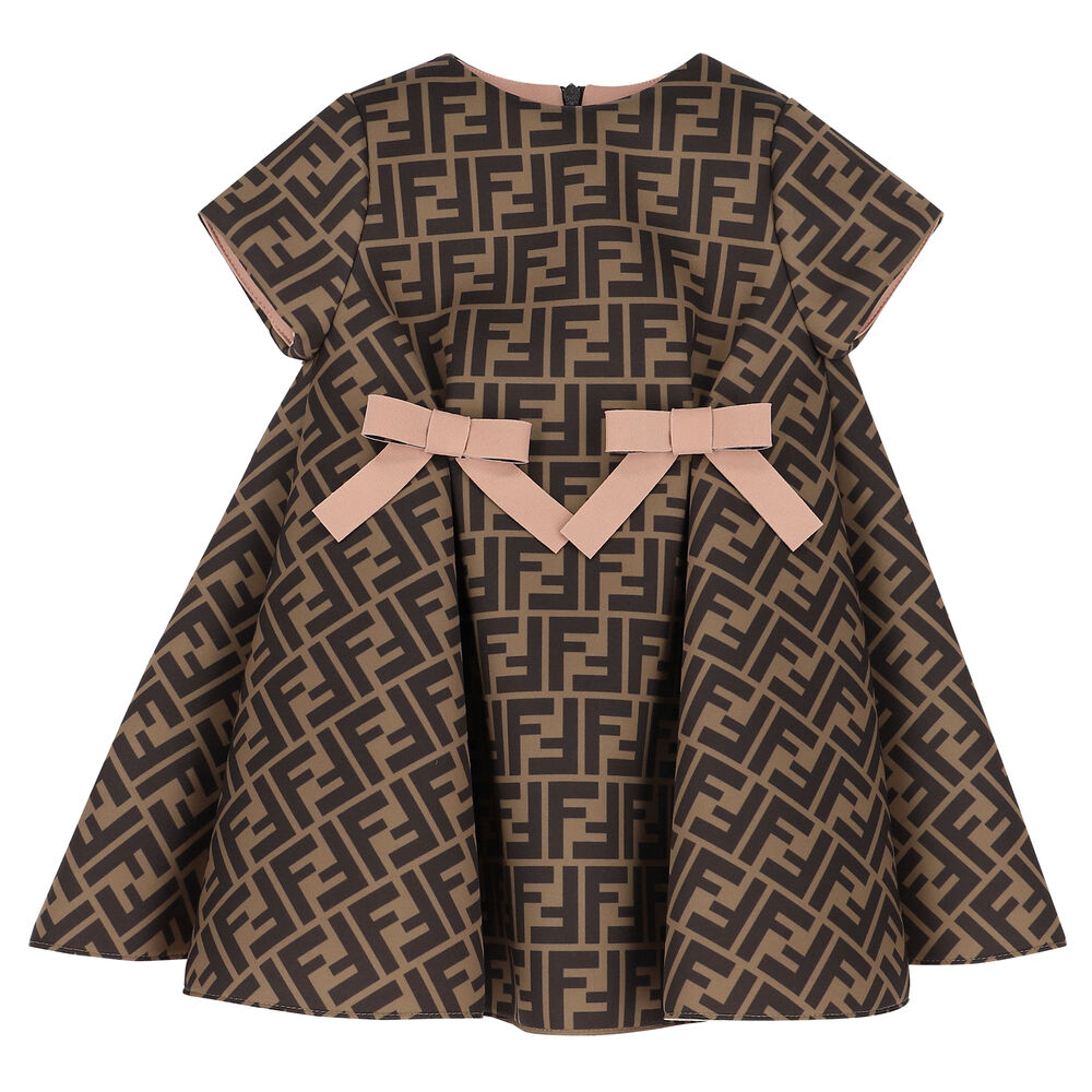 Fendi Baby Girls Beige FF Logo Dress | Junior Couture