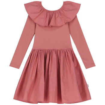 Girls Pink Ruffled Long Sleeve Dress