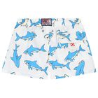 Boys White Shark Swim Shorts, 1, hi-res