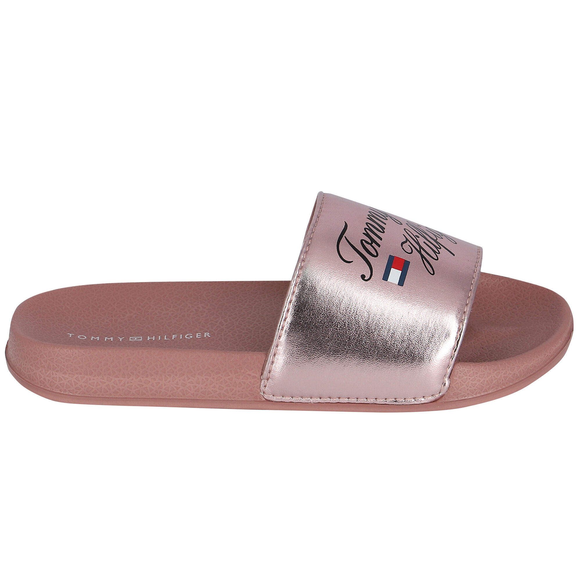 Tommy hilfiger rose gold sliders sales