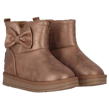 Girls Metallic Gold Faux Leather Bow Boots