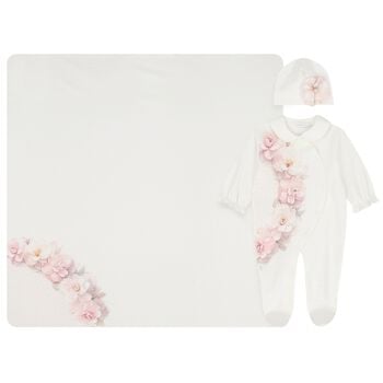 Baby Girls Ivory & Pink Floral Babygrow Gift Set 