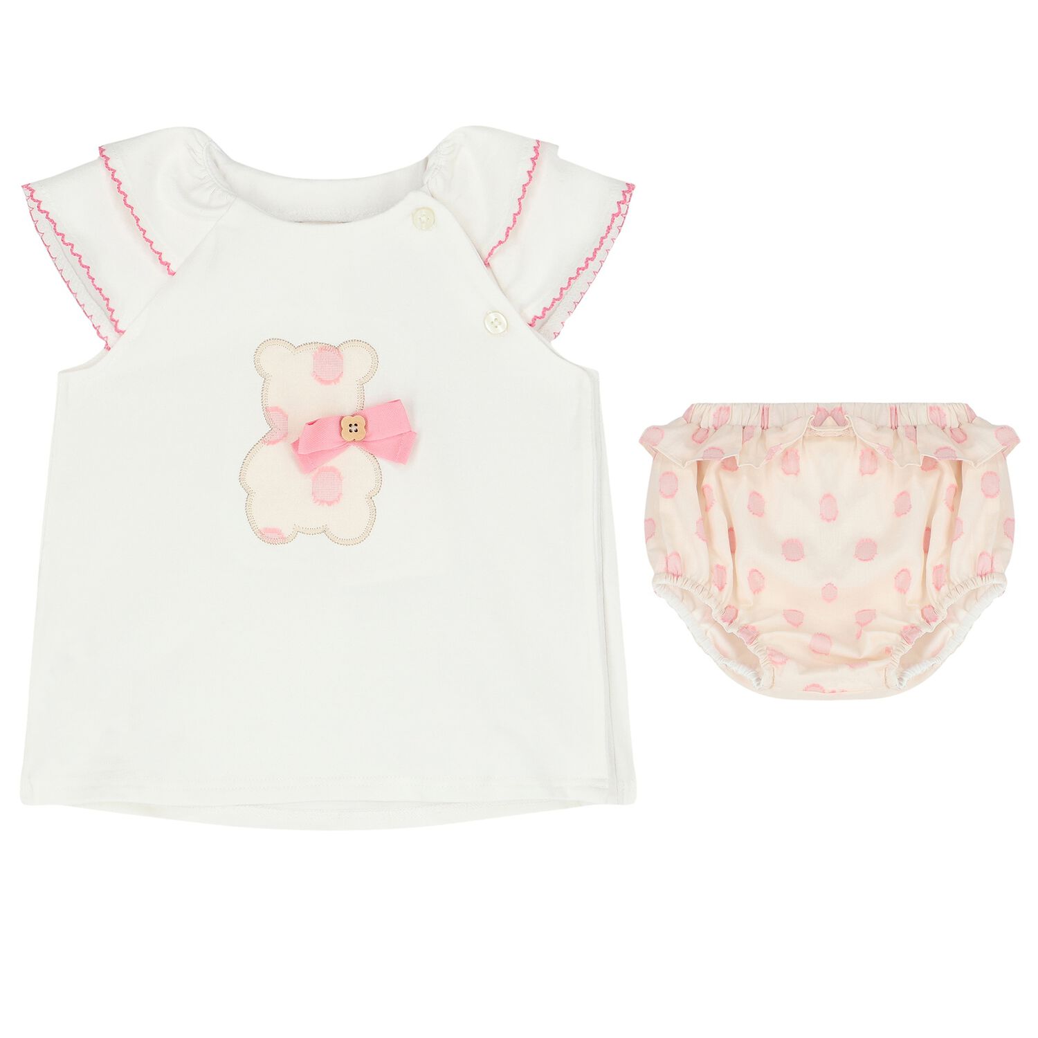 Baby Girls White Teddy bear Shorts Set, 1, hi-res image number null