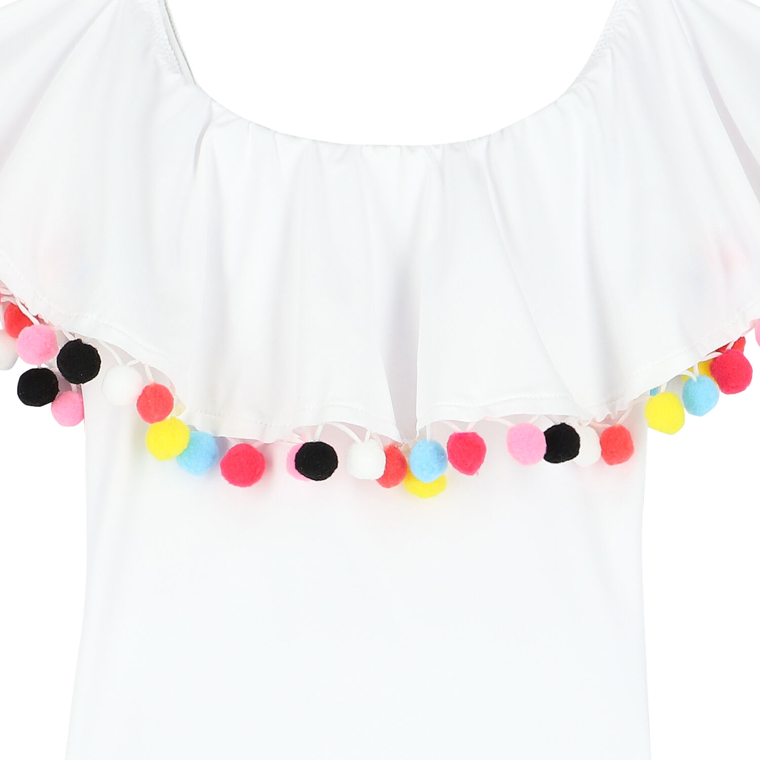 Girls White Pom-Pom Swimsuit, 1, hi-res image number null