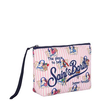 Girls White & Pink Striped Aline Logo Pouch ( 15cm )