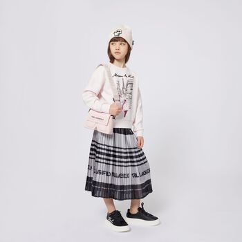 Girls Black & Silver Logo Pleated Skirt