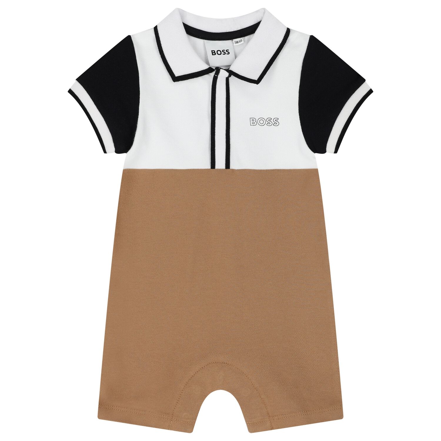 Baby Boys White & Beige Logo Romper, 3, hi-res