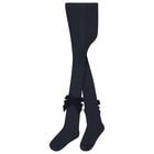 Girls Navy Blue Velvet Bow Tights, 1, hi-res